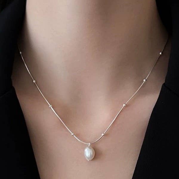 Non Tarnish Pearl Charm Necklace