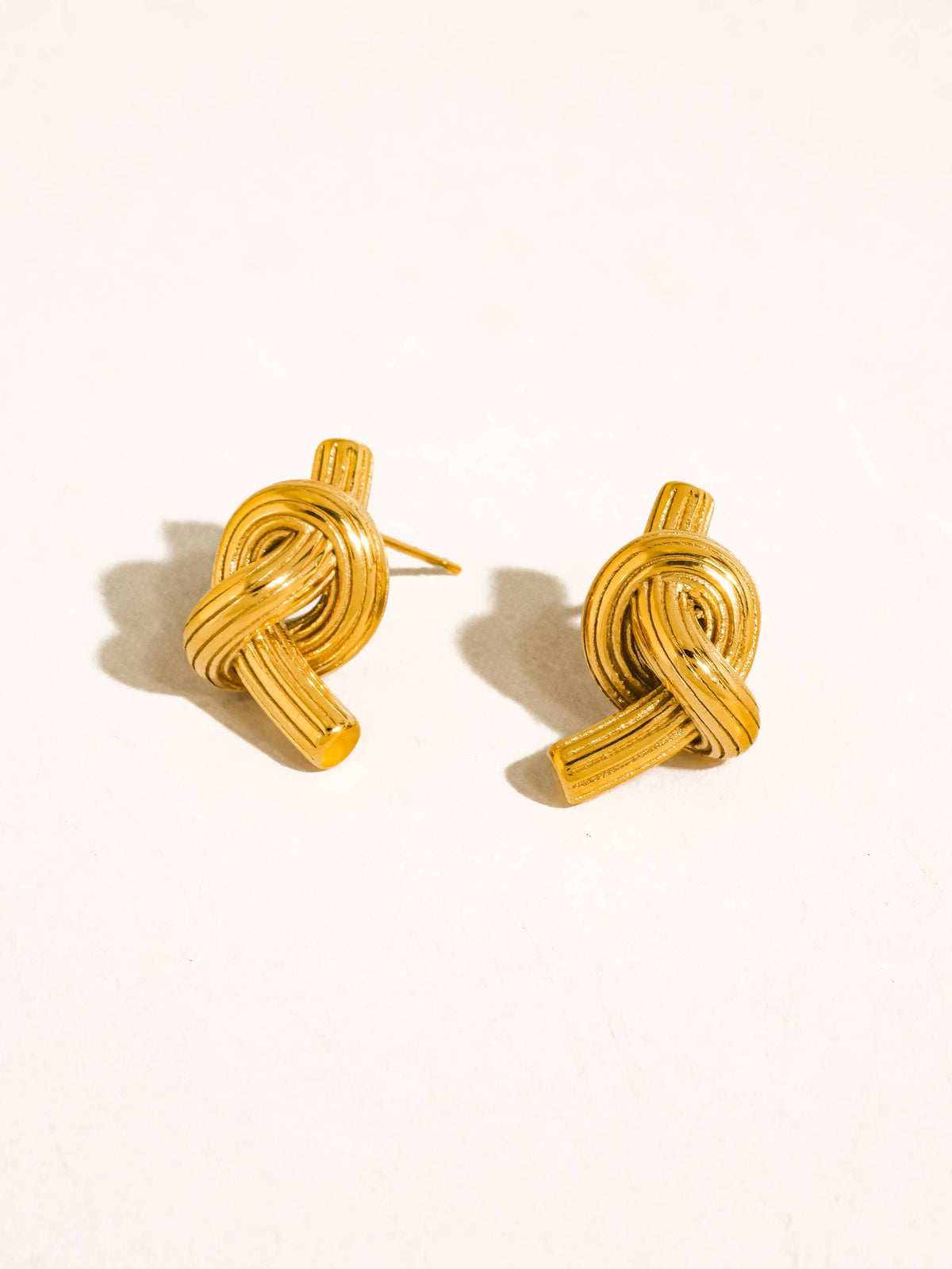 Non-Tarnish Ribbed Knot Stud Earrings