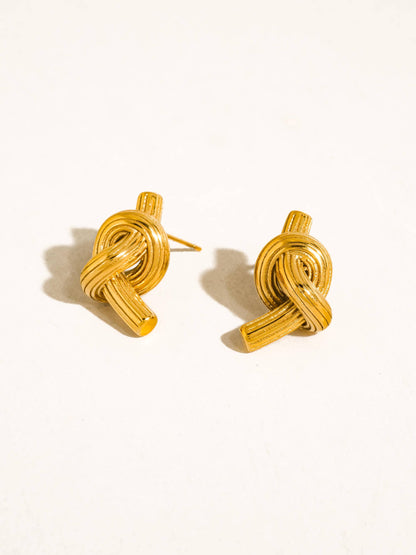 Non-Tarnish Ribbed Knot Stud Earrings