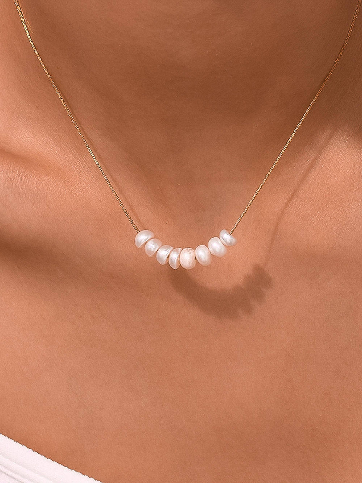Non-Tarnish Pearl Bar Necklace