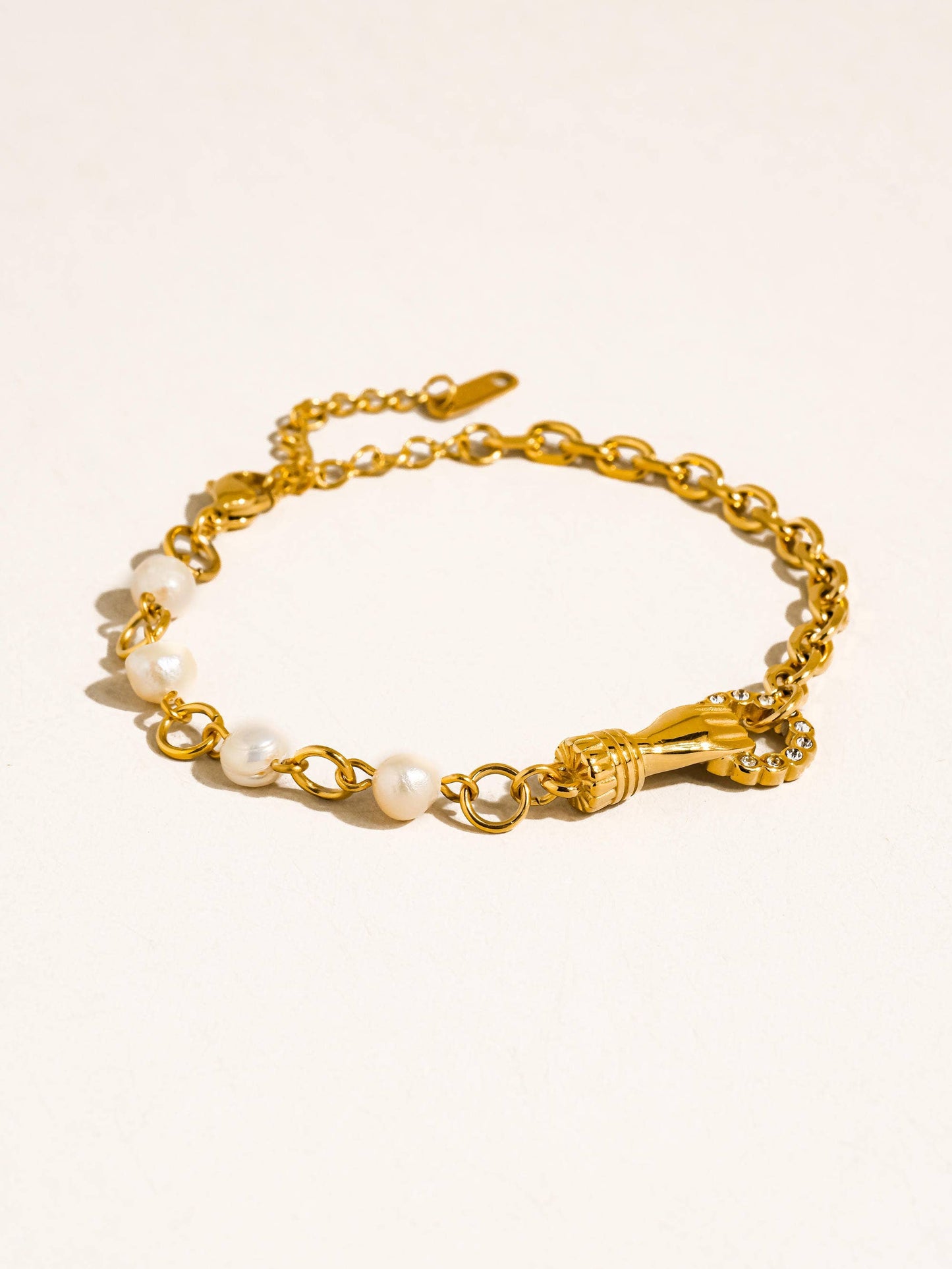 Isoria 18K Gold Non-Tarnish Pearl CZ Hand Bracelet