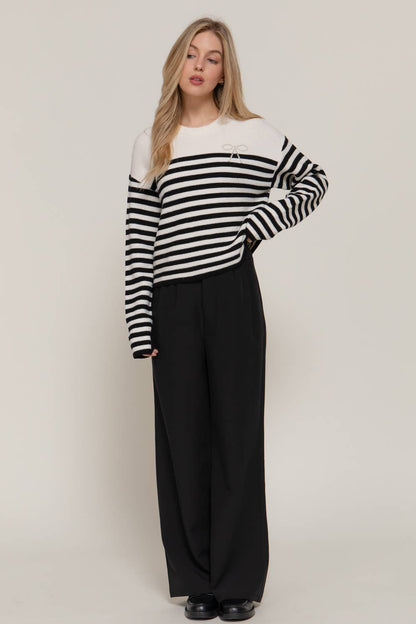 Pearl Bow Stripe Sweater