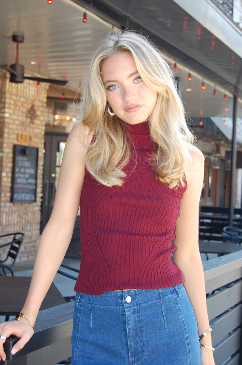 High Neck Rib Sweater Top