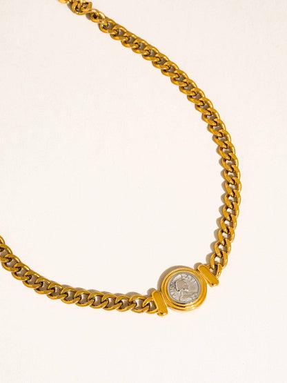 Parisse Non-Tarnish Coin Pendant Necklace