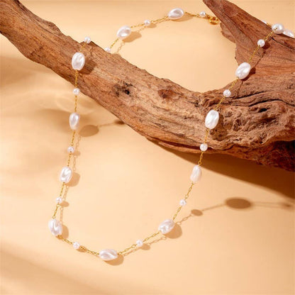 Non Tarnish Pearl Station Necklace