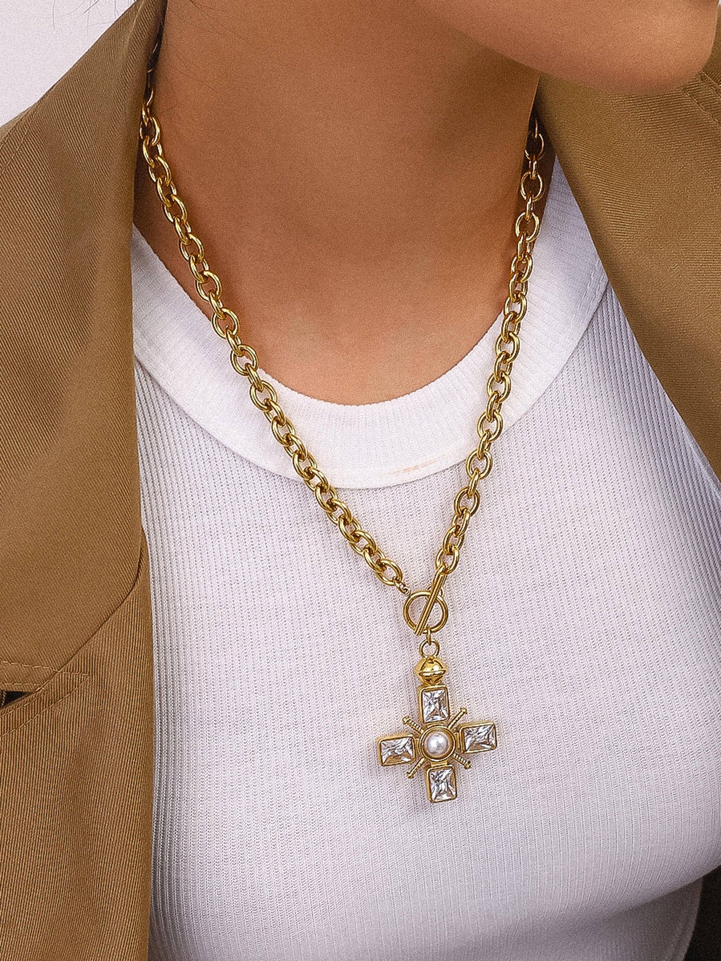 Patrice Non-Tarnish Cross Necklace