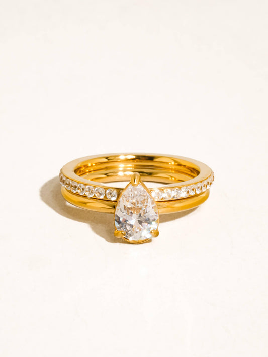 Eirwen 18K Gold Non-Tarnish Pear CZ Stack Ring