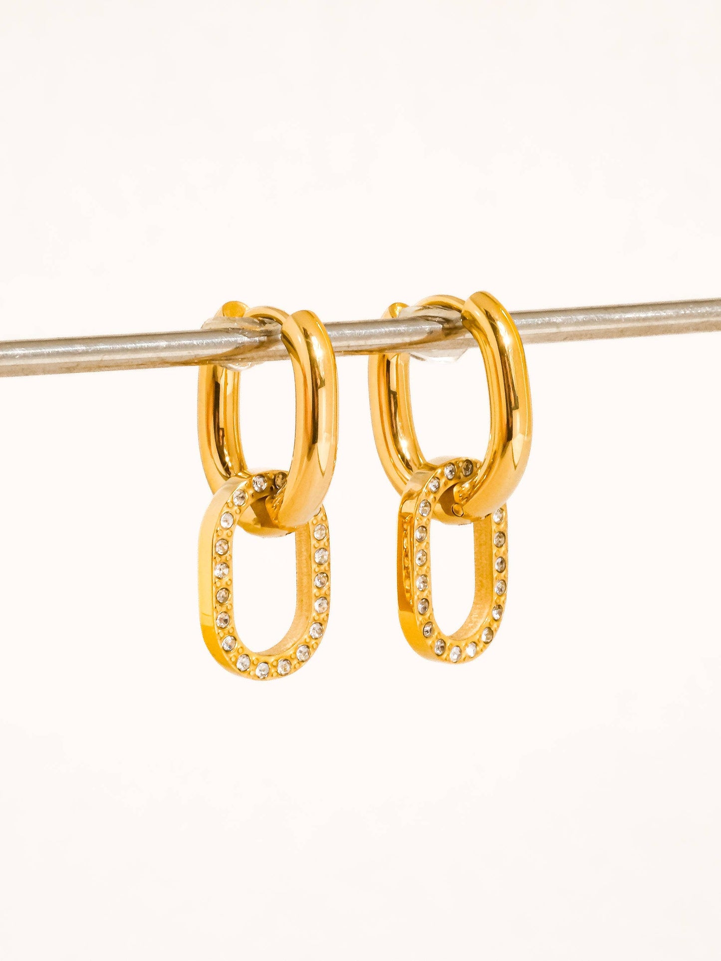 Non-Tarnish CZ Oval Link Drop Earrings