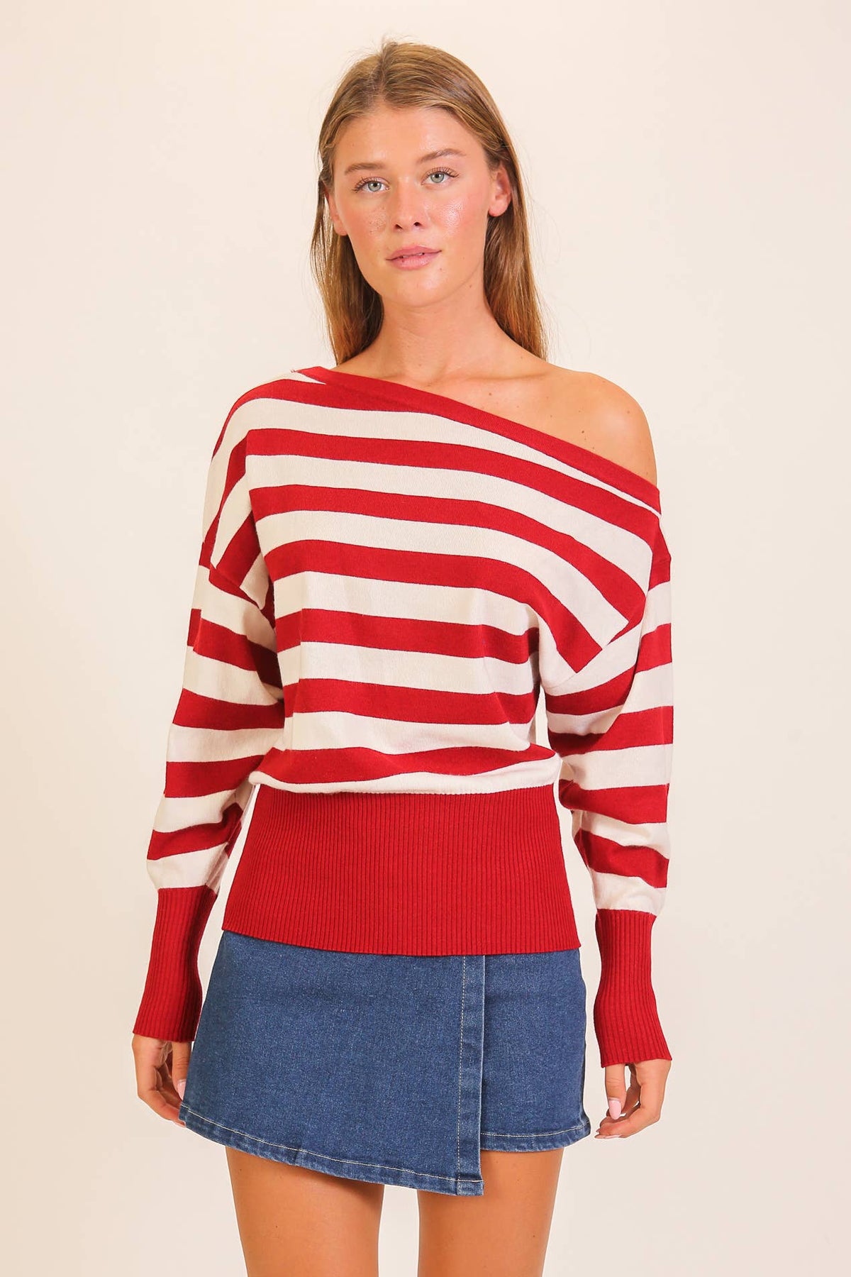 Off-Shoulder Striped Sweater