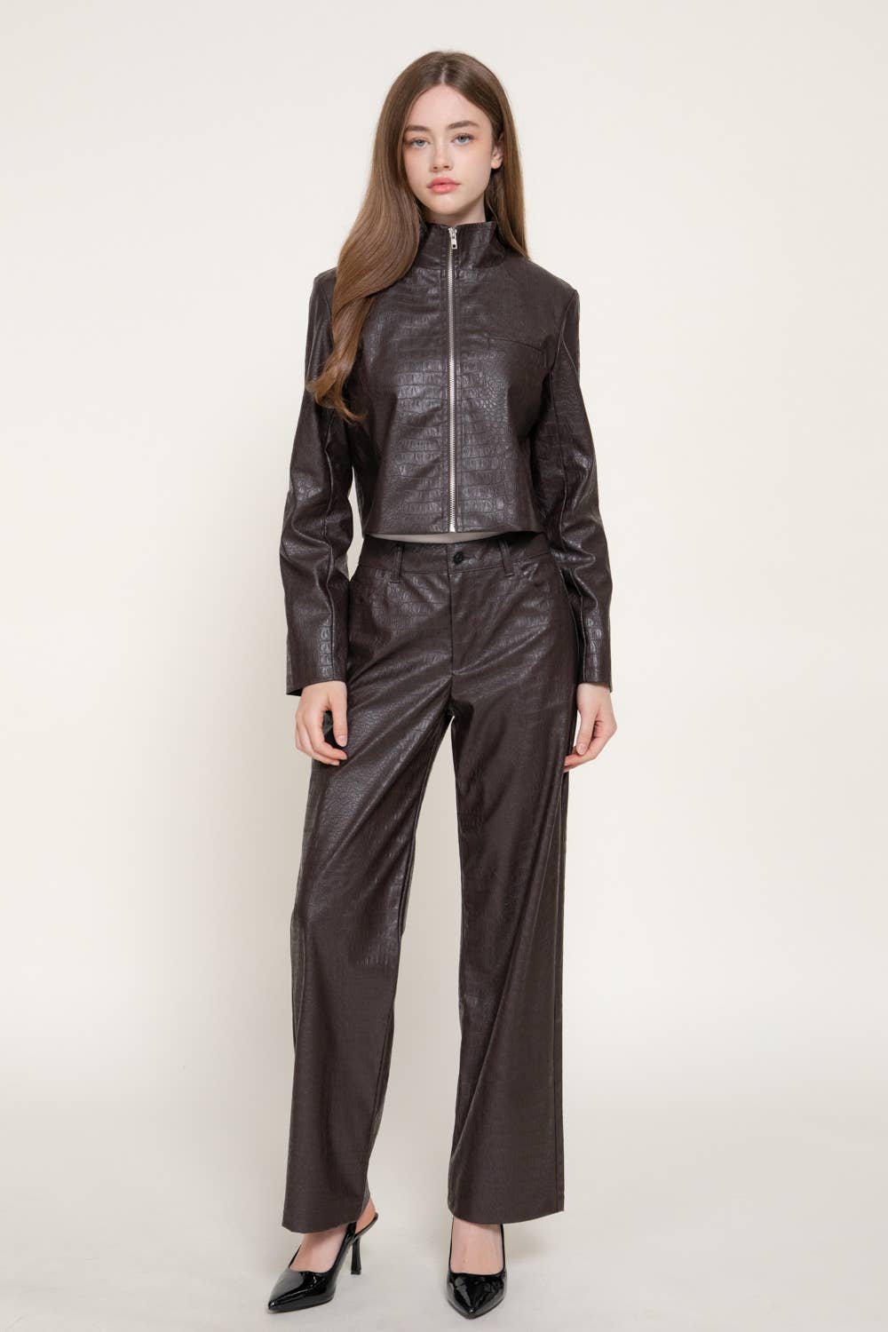 Crocodile Leather Zip Up Jacket