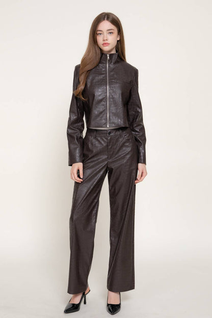 Crocodile Leather Zip Up Jacket