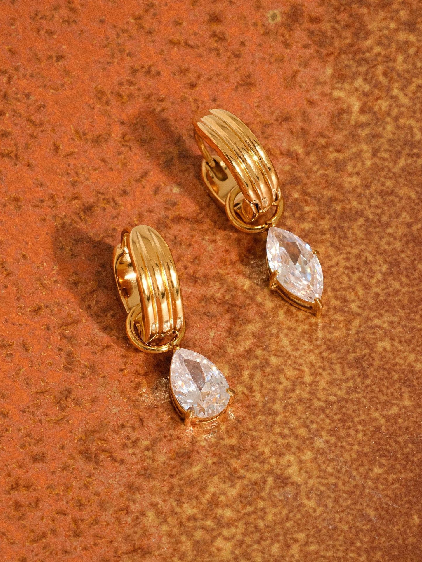 Non-Tarnish Teardrop CZ Mismatch Earrings