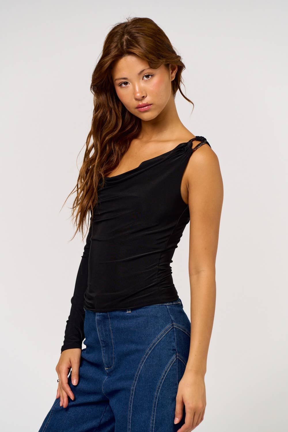 One Shoulder Cowl Long Sleeve Top