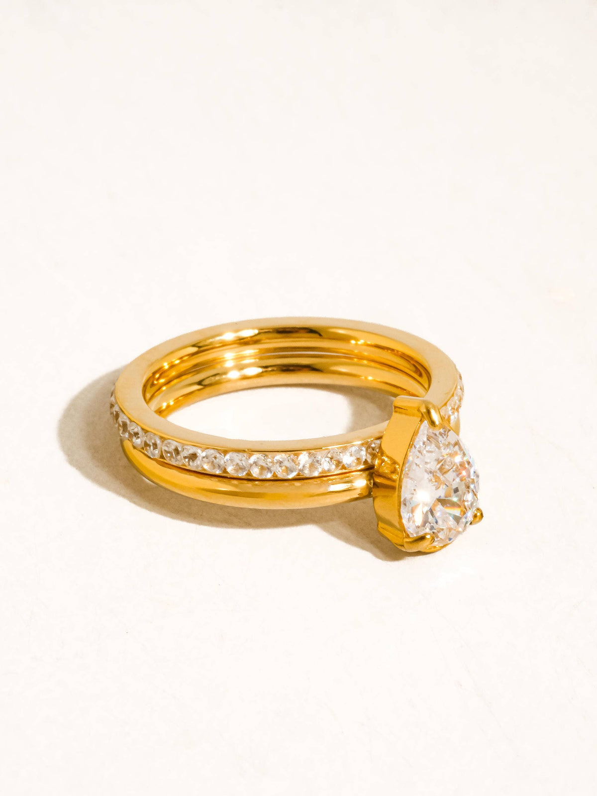Eirwen 18K Gold Non-Tarnish Pear CZ Stack Ring