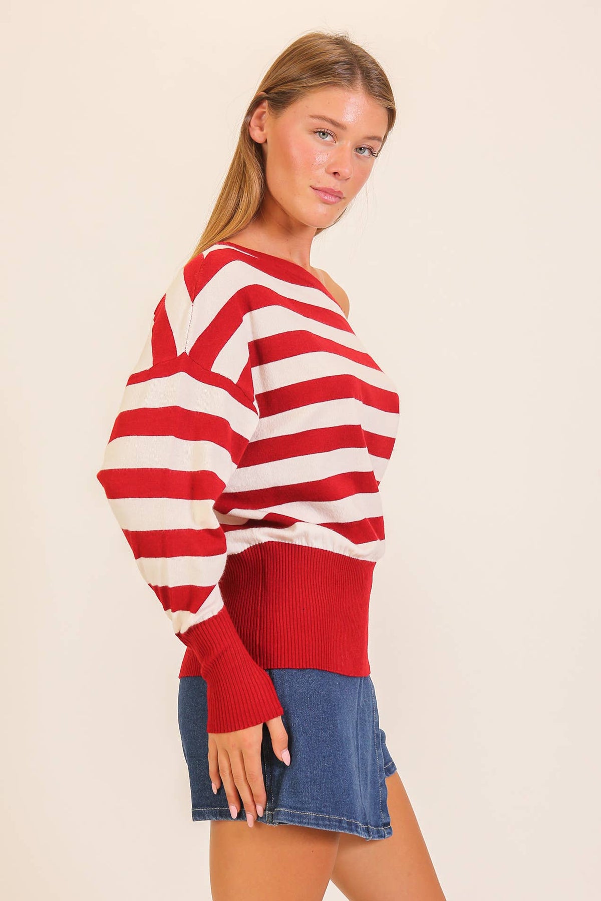 Off-Shoulder Striped Sweater