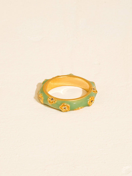 Esma 18K Gold Vintage Floral Enamel Band Ring