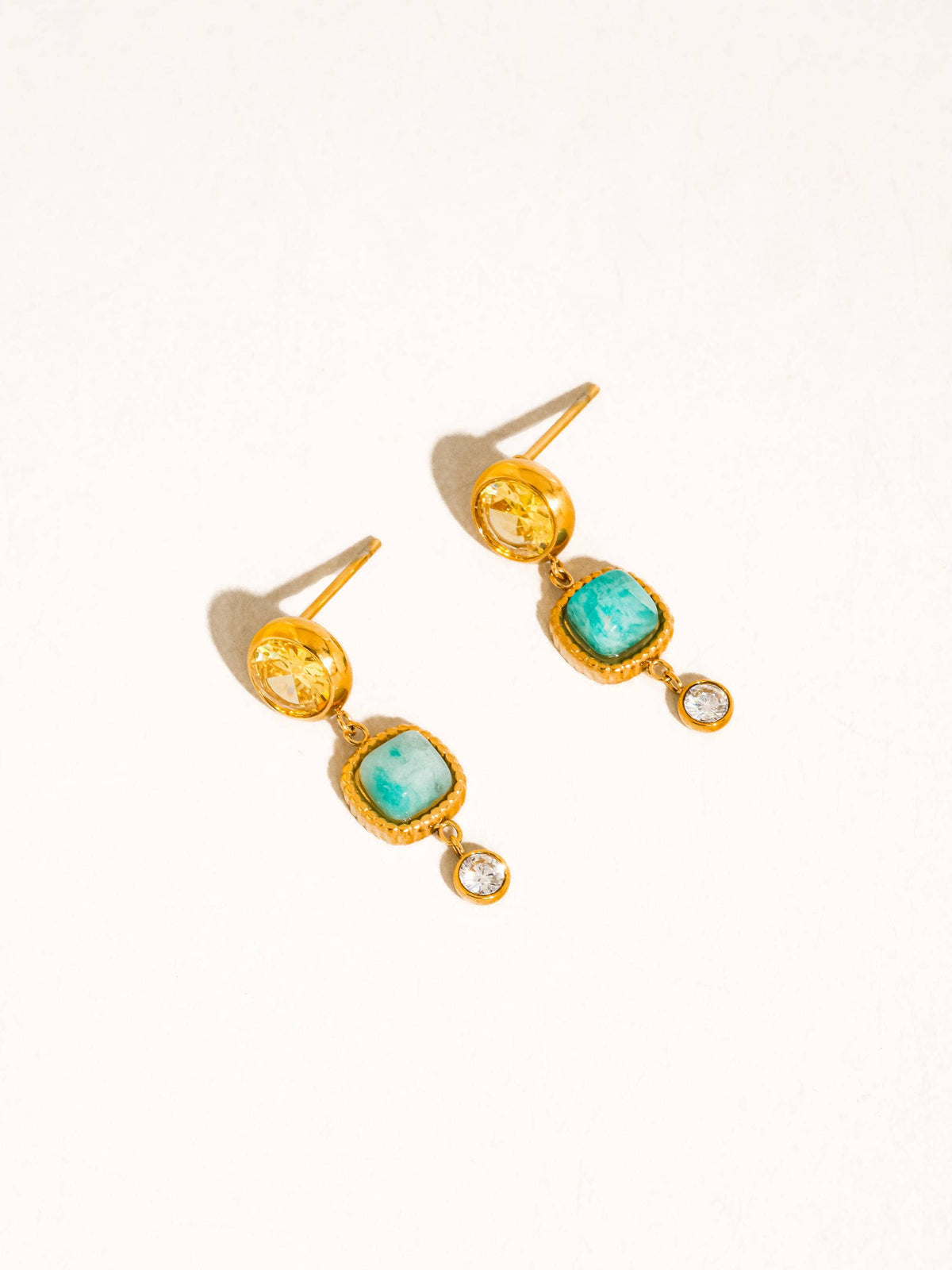 Non-Tarnish Green Stone Drop Earrings