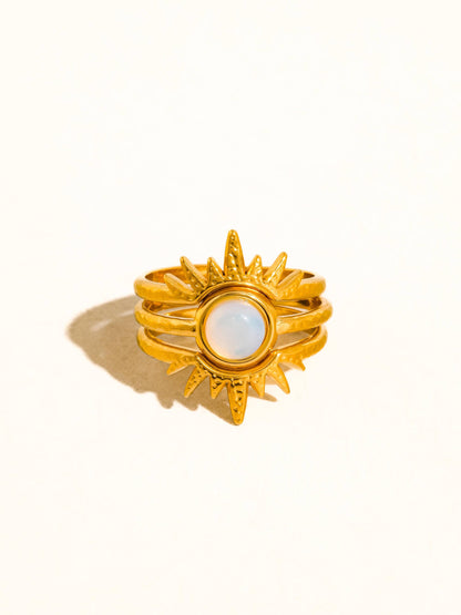 Nerina 18K Gold Non-Tarnish Sunburst Opal Stackable Ring