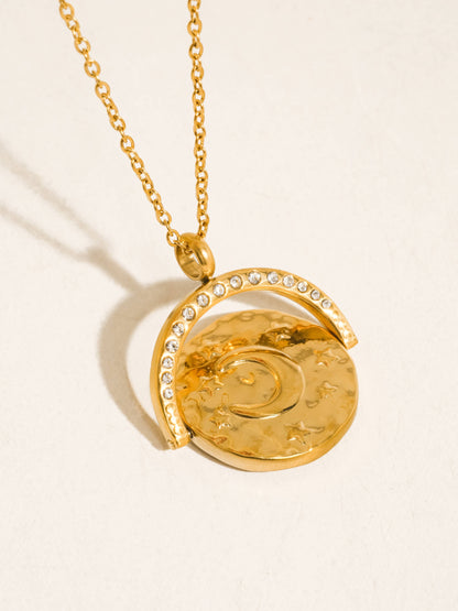 Non-Tarnish Large Coin CZ Necklace