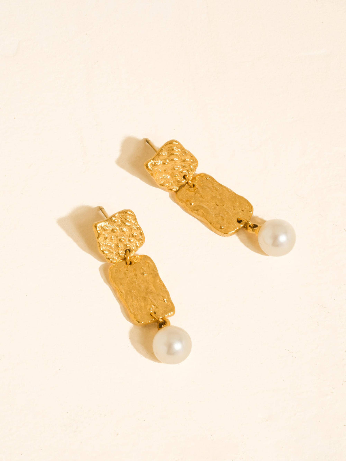 Non-Tarnish Hammered Pearl Drop Earrings
