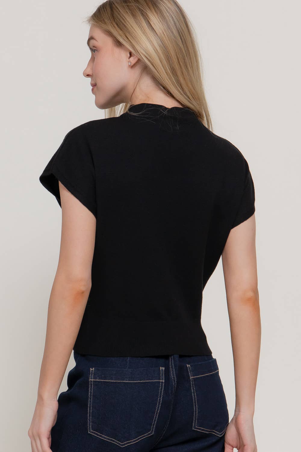 Cap Mock Neck Sweater Top