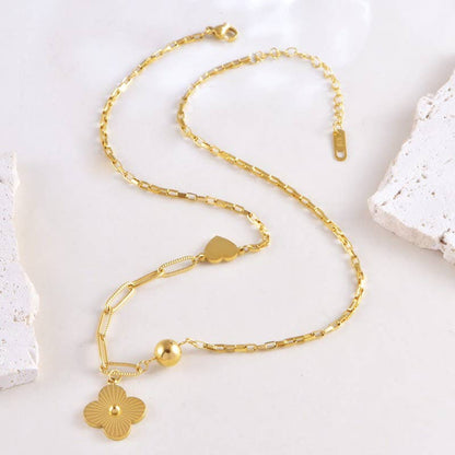 Non Tarnish Clover Heart Necklace