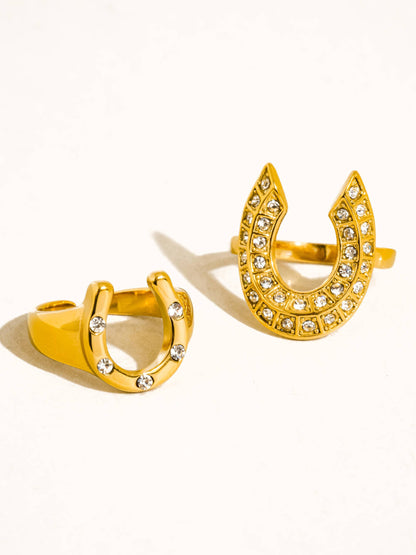 18K Gold Non-Tarnish CZ Horseshoe Ring