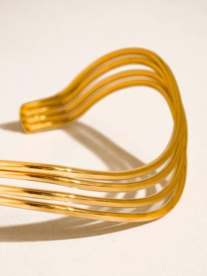 Eirlys 18K Gold Non-Tarnish Multi-Layer Open Cuff Bracelet