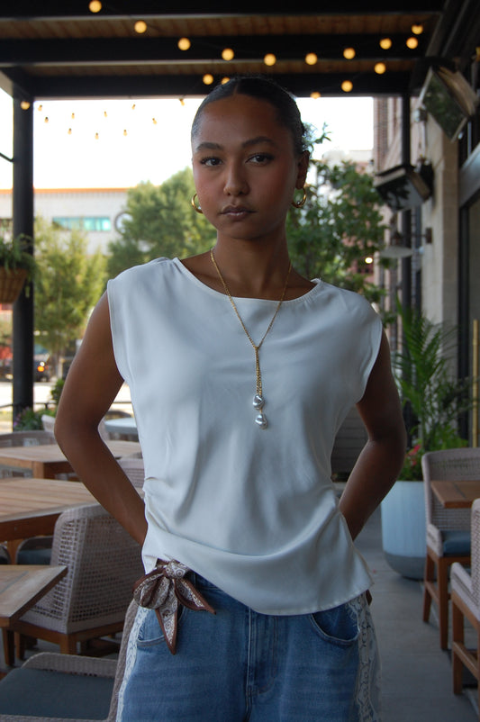 Boat Neck Pleated Top