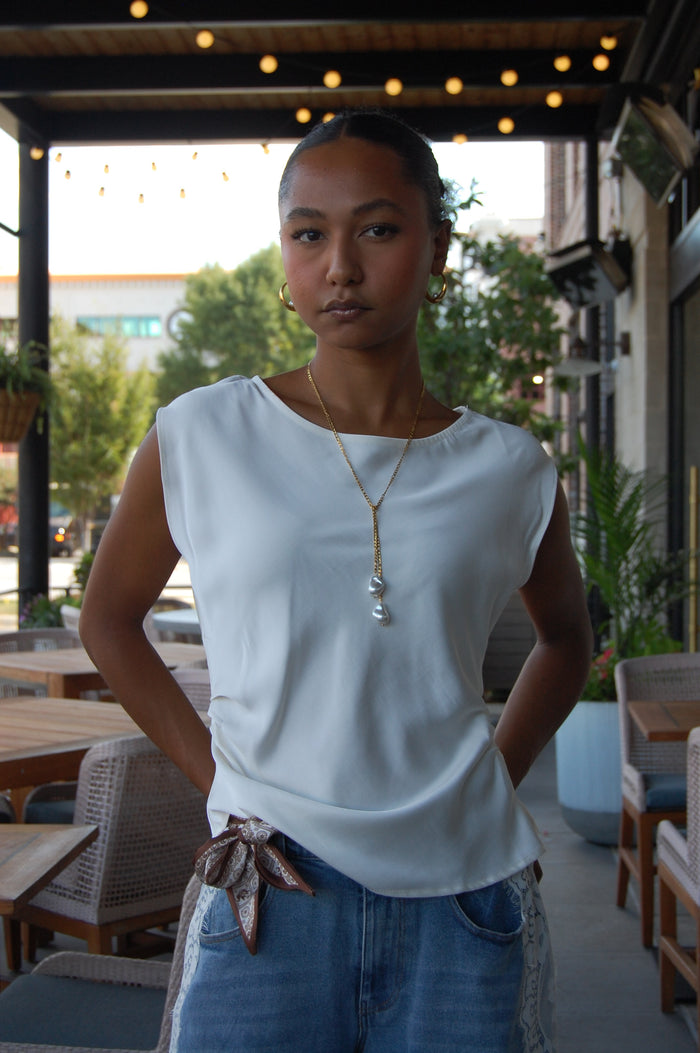 Boat Neck Pleated Top