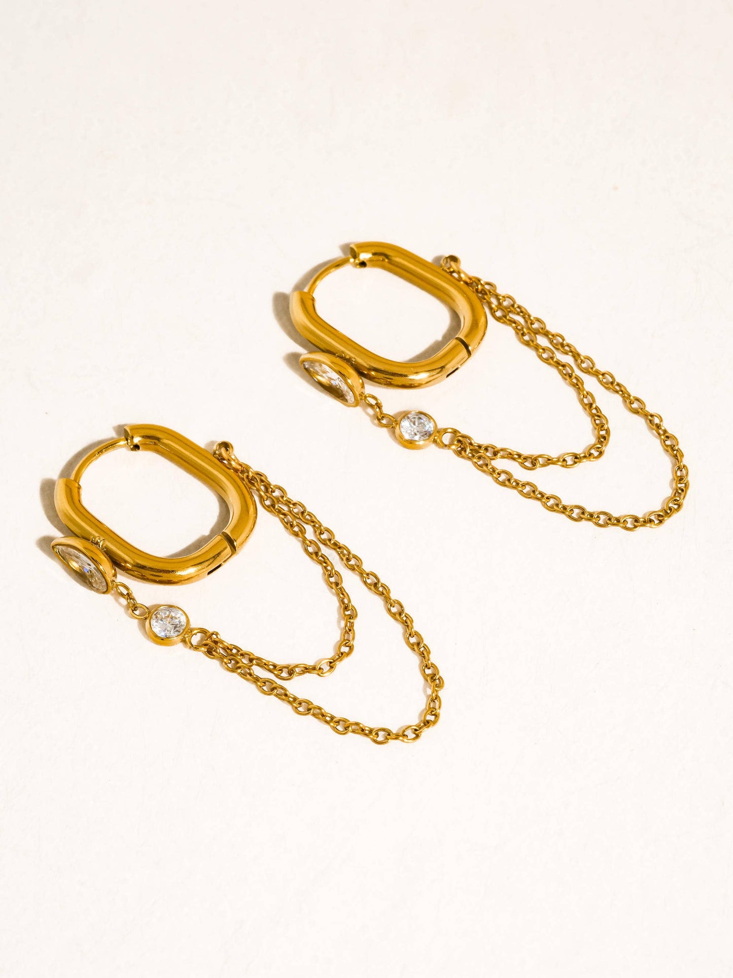 Non-Tarnish CZ Chain Link Drop Earrings