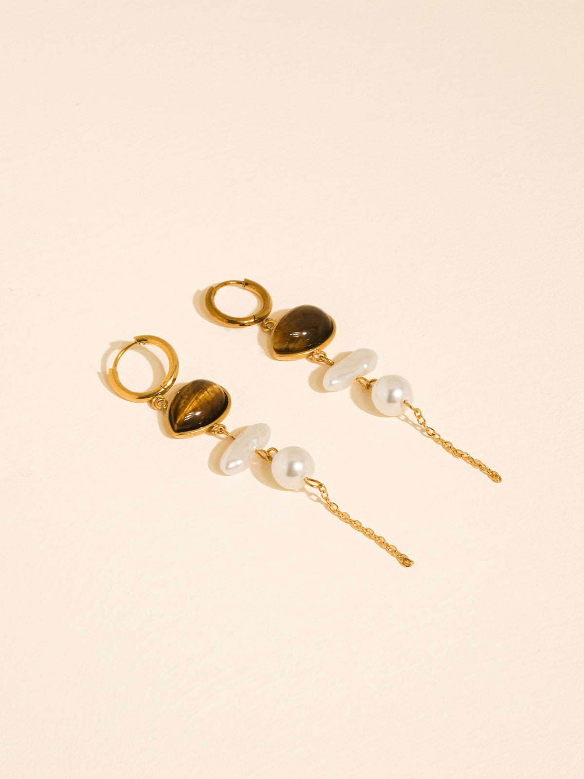 Non Tarnish Stone Pearl Drop Earrings