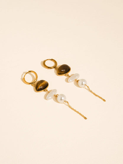 Non Tarnish Stone Pearl Drop Earrings