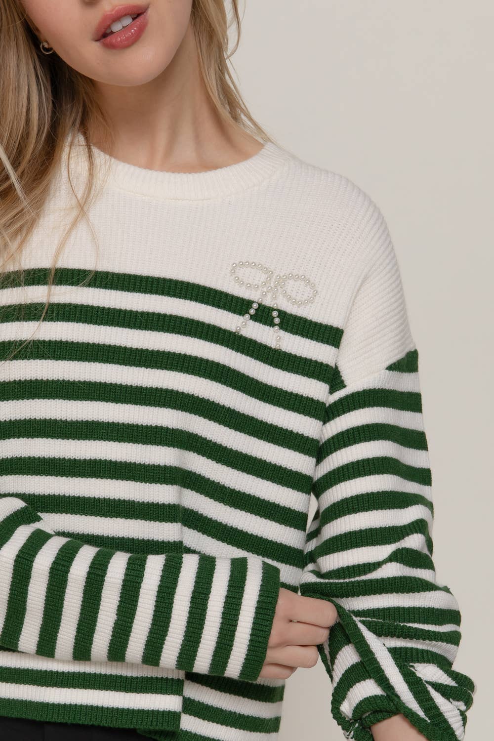 Pearl Bow Stripe Sweater