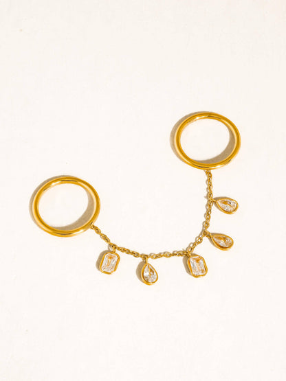 Cosette 18K Gold Non-Tarnish CZ Dangle Circle Drop Ring