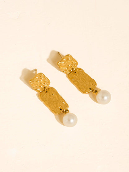 Non-Tarnish Hammered Pearl Drop Earrings