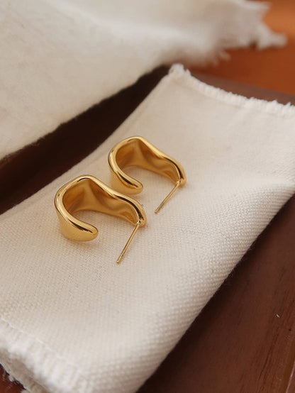Non-Tarnish Sculpted Wave Hoop Earrings