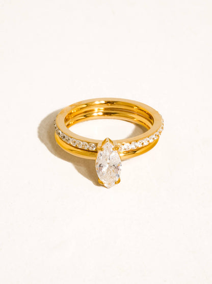 Rosamie 18K Gold Non-Tarnish Marquise CZ Stack Ring