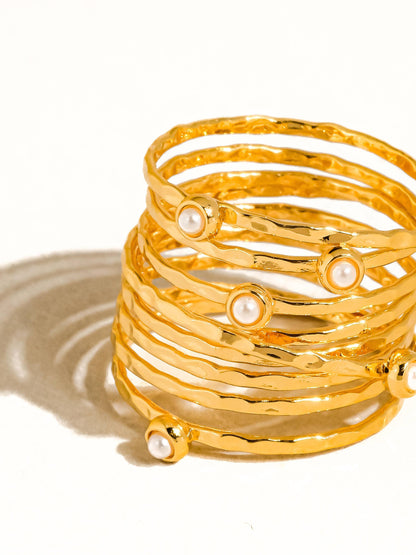 18K Gold Vintage Multi-Band Pearl/CZ Ring