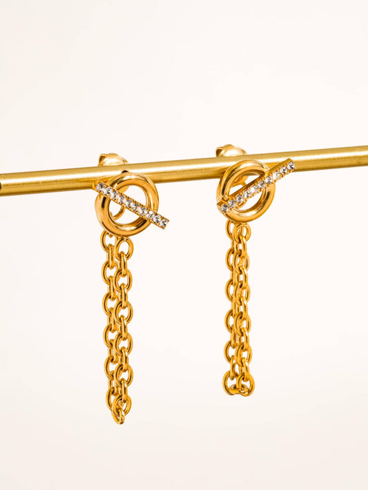 Non-Tarnish CZ Chain Drop Earrings