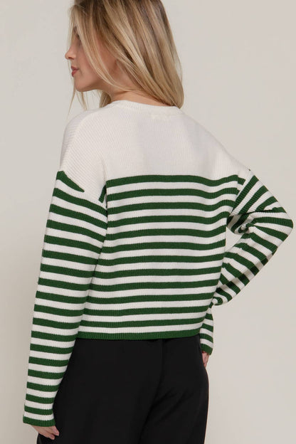 Pearl Bow Stripe Sweater