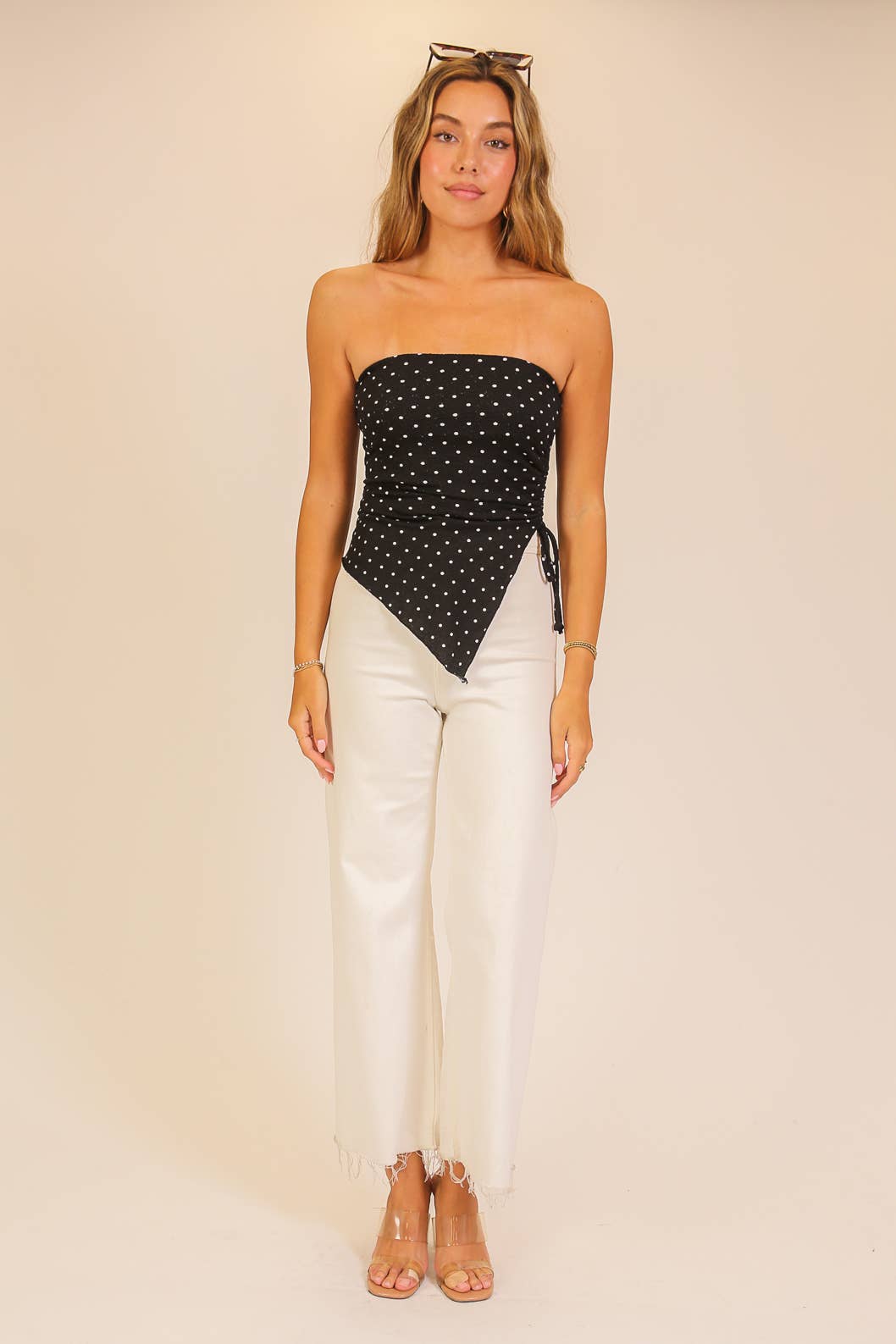 Polka Dot Asymmetrical Tube Top