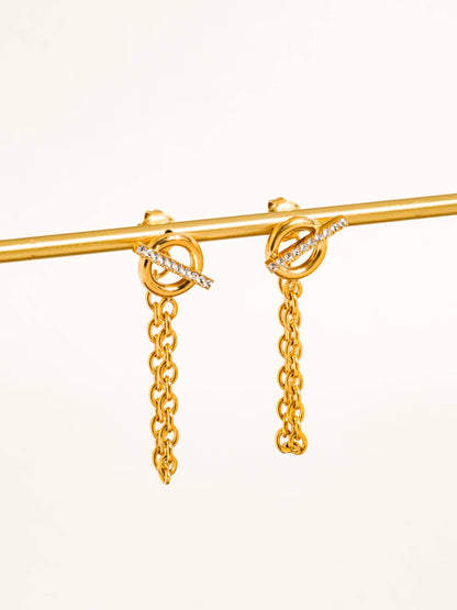 Non-Tarnish CZ Chain Drop Earrings