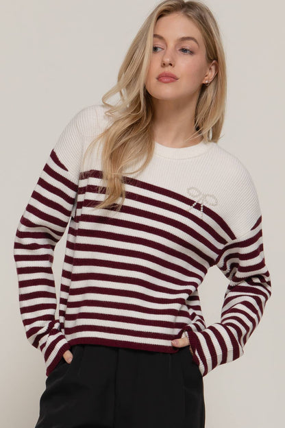 Pearl Bow Stripe Sweater