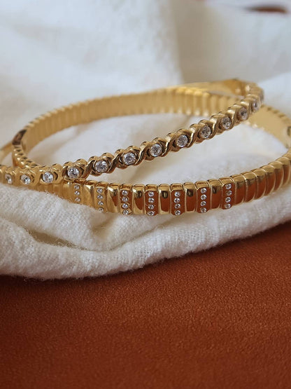 Monelle 18K Gold Non-Tarnish CZ Bangle Bracelet