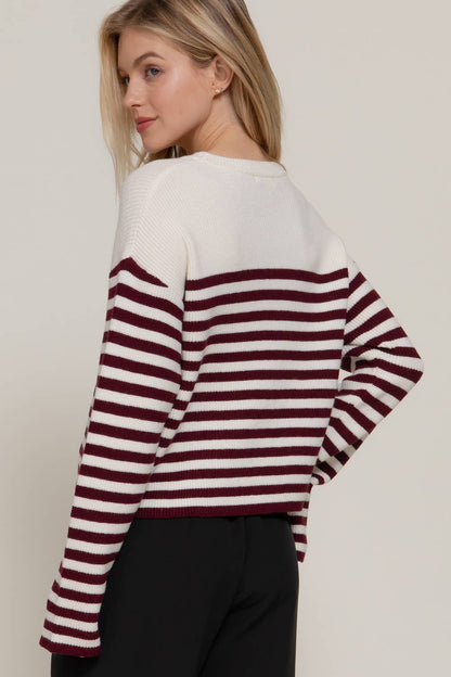 Pearl Bow Stripe Sweater