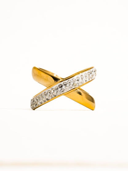 Pauline 18K Gold Non-Tarnish X Rhinestone Ring