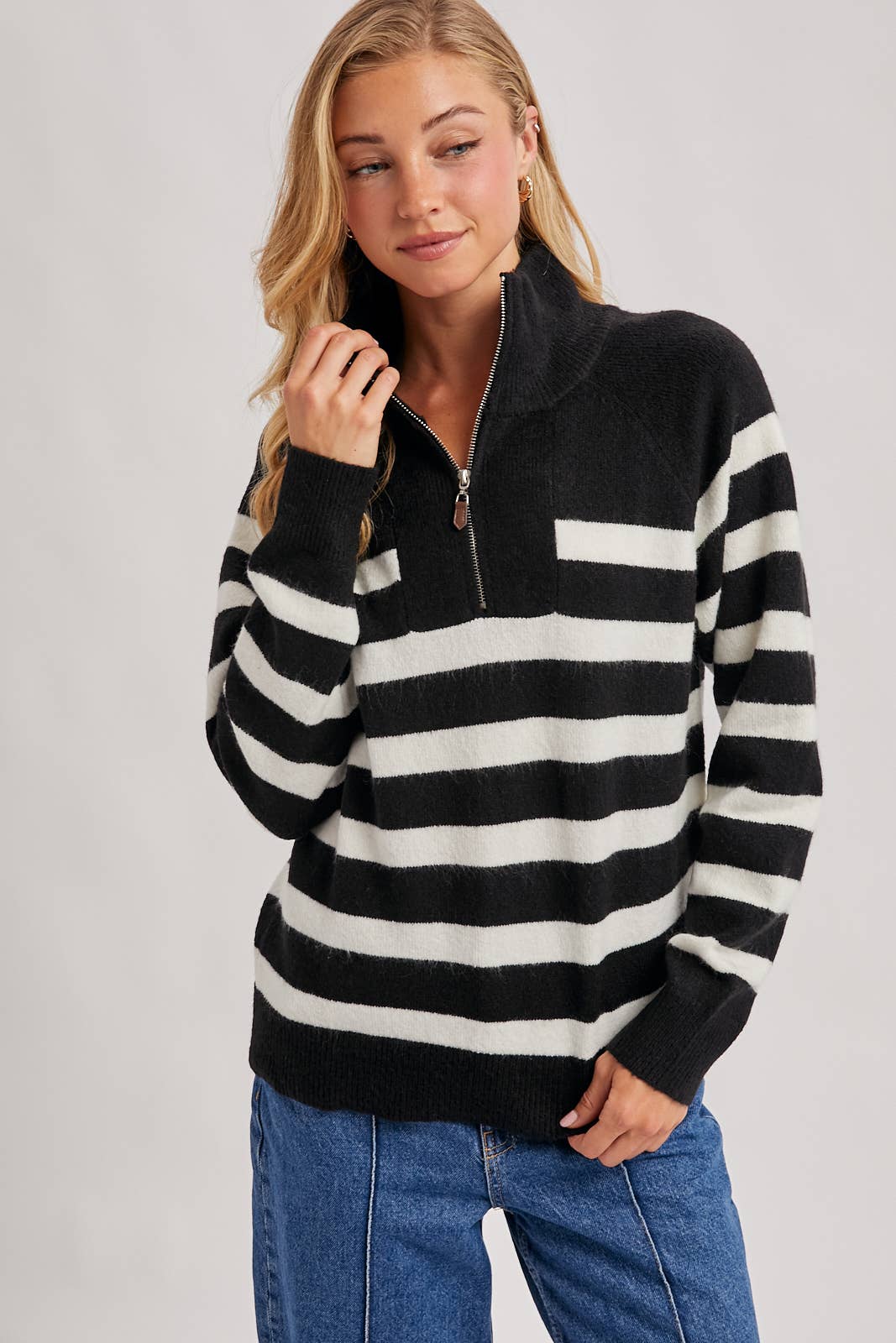 Stripe Half Zip Sweater