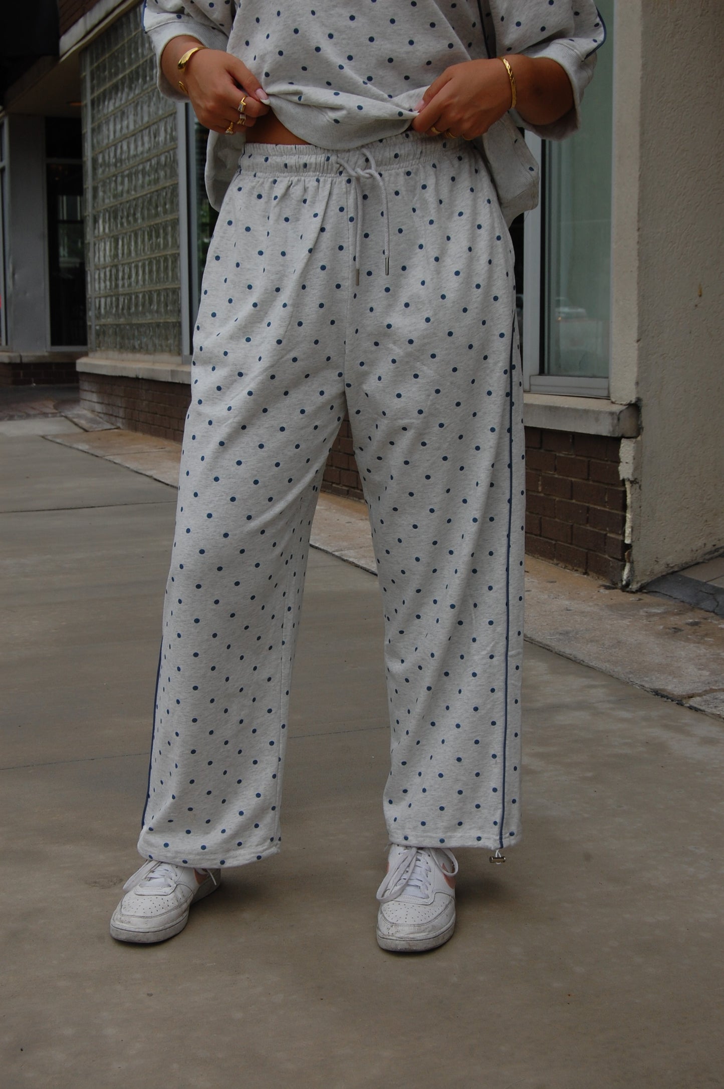 Piping Polka Dot Pants Set