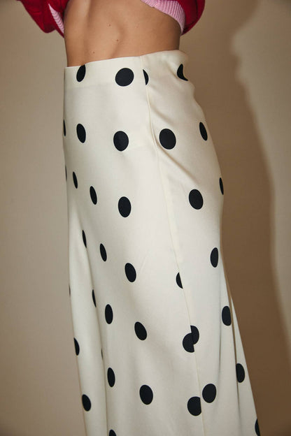 Satin Polka Dot Midi Skirt